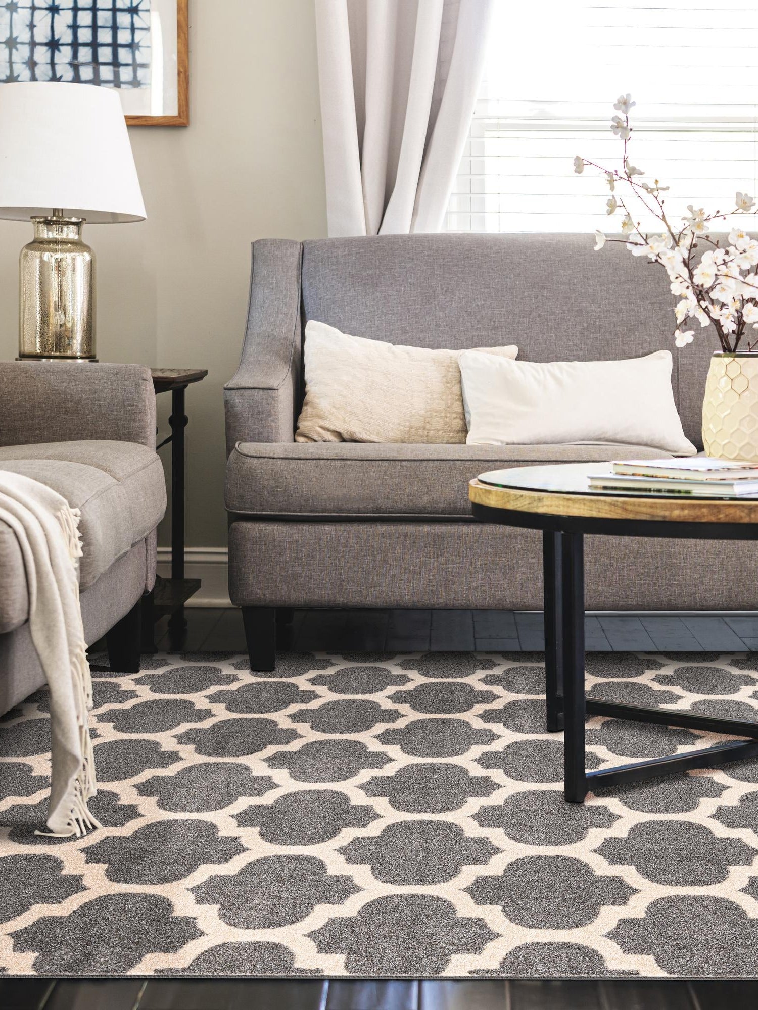 Dark Gray 5' 3 x 8' Trellis Rectangle Area Rug