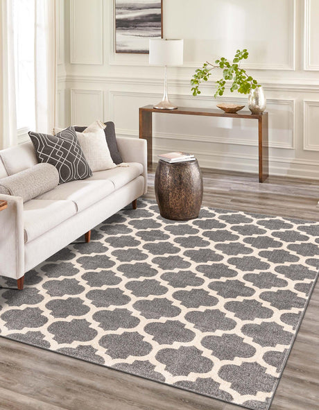 Dark Gray 10' x 13' 1 Trellis Rectangle Area Rug Geometric Modern Unique Durable Easy Clean Carpet for Contemporary Interior Design for Sale at Rug Engine