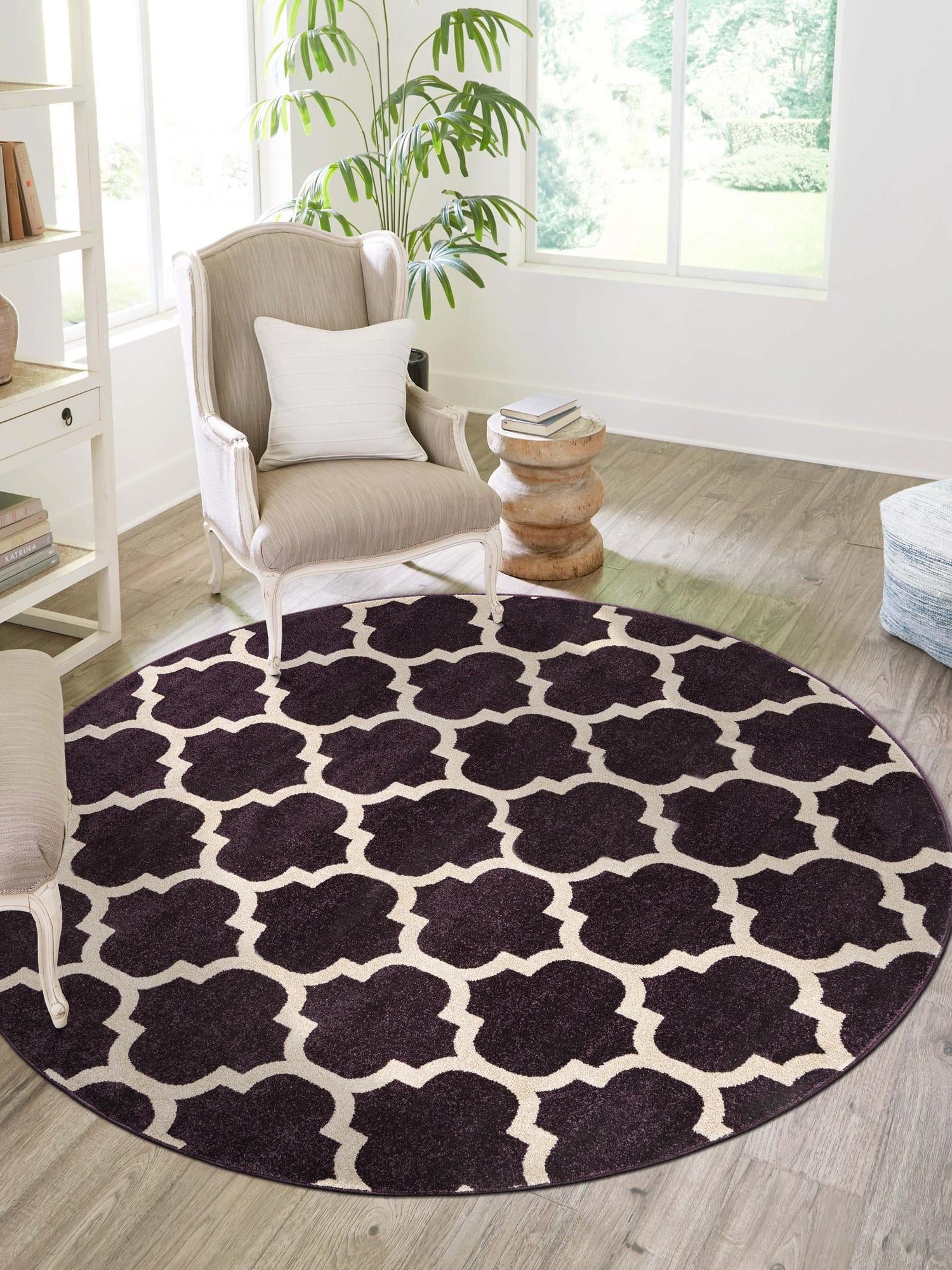Purple 10' x 10' Trellis Round Area Rug