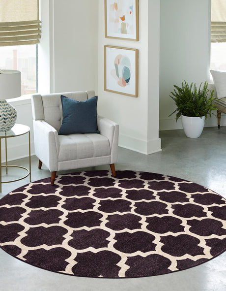 Purple 10' x 10' Trellis Round Area Rug