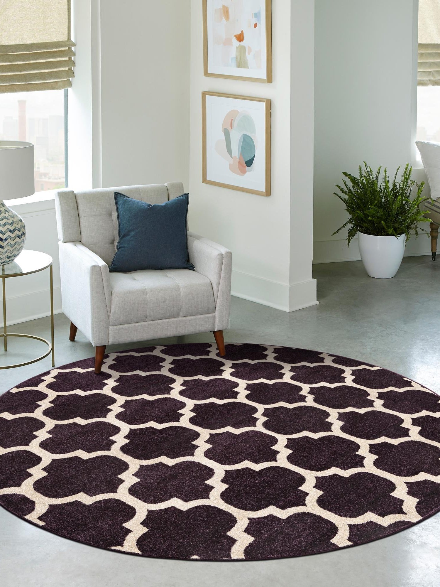 Purple 8' x 8' Trellis Round Area Rug