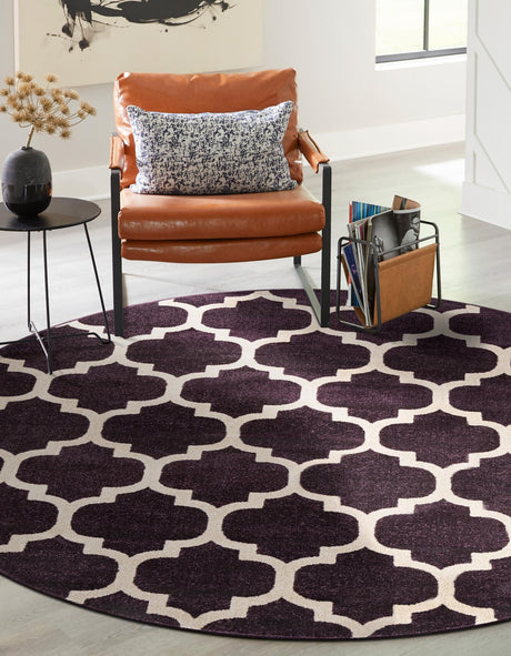 Purple 6' 1 x 6' 1 Trellis Round Area Rug Geometric Modern Unique Durable Easy Clean Carpet for Contemporary Interior Design for Sale at Rug Engine