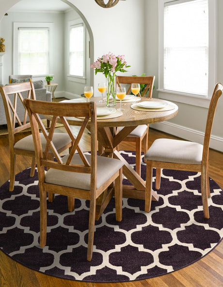Purple 6' 1 x 6' 1 Trellis Round Area Rug Geometric Modern Unique Durable Easy Clean Carpet for Contemporary Interior Design for Sale at Rug Engine