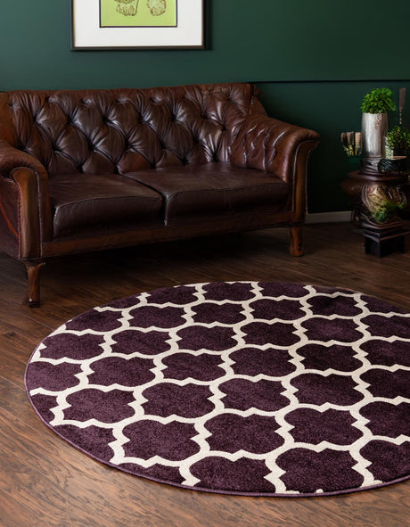 Purple 10' x 10' Trellis Round Area Rug Geometric Modern Unique Durable Easy Clean Carpet for Contemporary Interior Design for Sale at Rug Engine