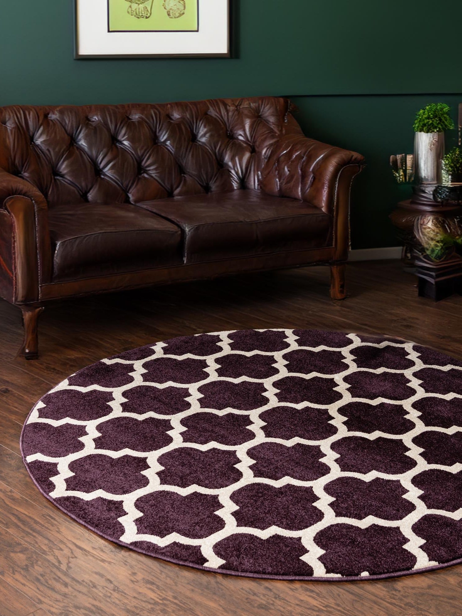 Purple 8' x 8' Trellis Round Area Rug