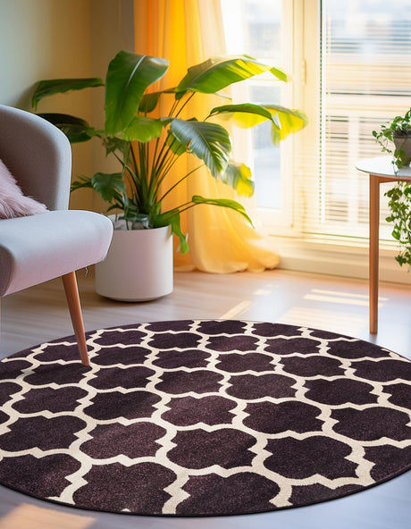 Purple 10' x 10' Trellis Round Area Rug Geometric Modern Unique Durable Easy Clean Carpet for Contemporary Interior Design for Sale at Rug Engine