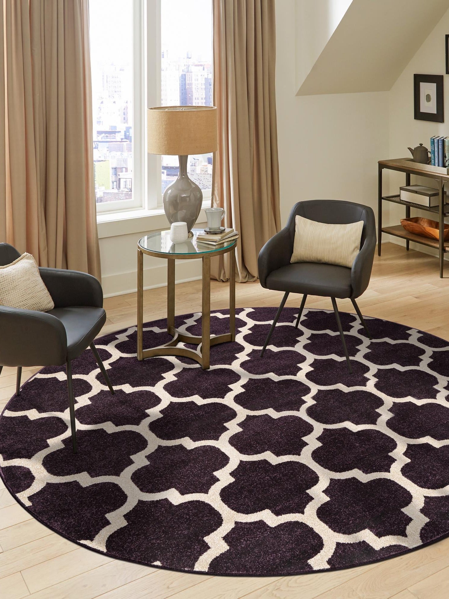Purple 8' x 8' Trellis Round Area Rug