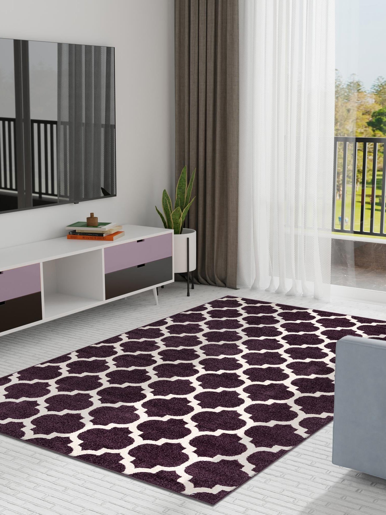 Purple 4' x 6' Trellis Rectangle Area Rug
