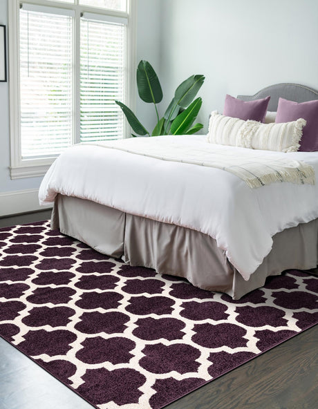 Purple 7' 1 x 10' Trellis Rectangle Area Rug Geometric Modern Unique Durable Easy Clean Carpet for Contemporary Interior Design for Sale at Rug Engine