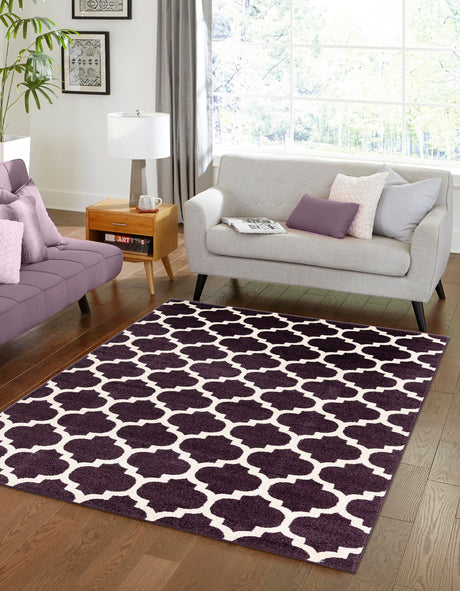 Purple 5' 1 x 8' Trellis Rectangle Area Rug Geometric Modern Unique Durable Easy Clean Carpet for Contemporary Interior Design for Sale at Rug Engine