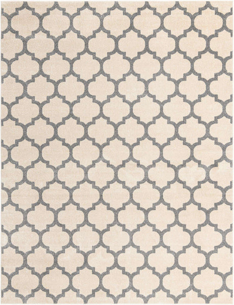 Beige and Gray 9' x 12' Trellis Rectangle Area Rug