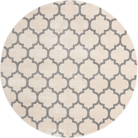 Beige and Gray 7' 10 x 7' 10 Trellis Round Area Rug