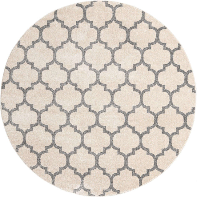 Beige and Gray 7' 10 x 7' 10 Trellis Round Area Rug