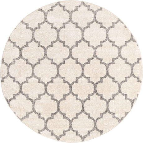 Beige and Gray 6' 1 x 6' 1 Trellis Round Area Rug