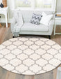 Beige and Gray 7' 10 x 7' 10 Trellis Round Area Rug