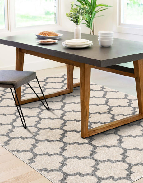 Beige and Gray 7' 10 x 11' Trellis Rectangle Area Rug Geometric Modern Unique Durable Easy Clean Carpet for Contemporary Interior Design for Sale at Rug Engine