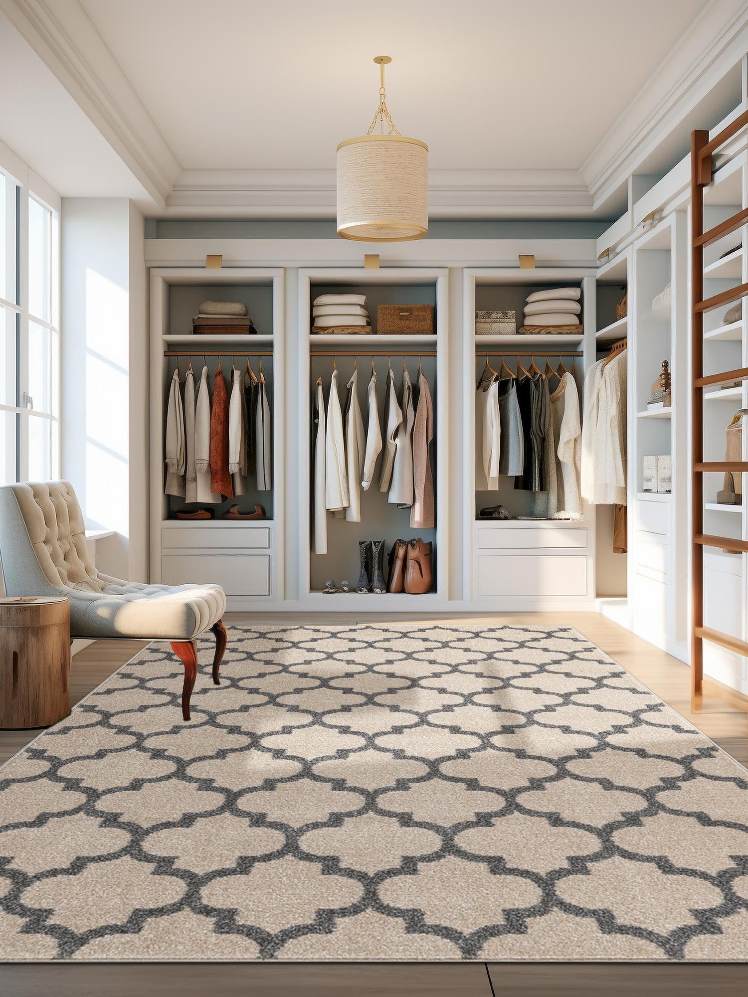 Beige and Gray 6' 1 x 9' Trellis Rectangle Area Rug