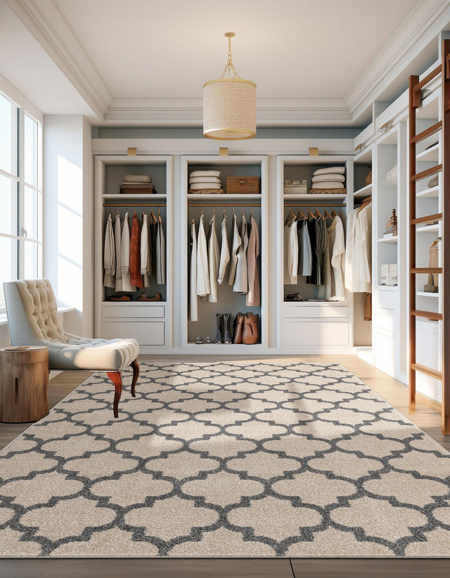 Beige and Gray 6' 1 x 9' Trellis Rectangle Rug