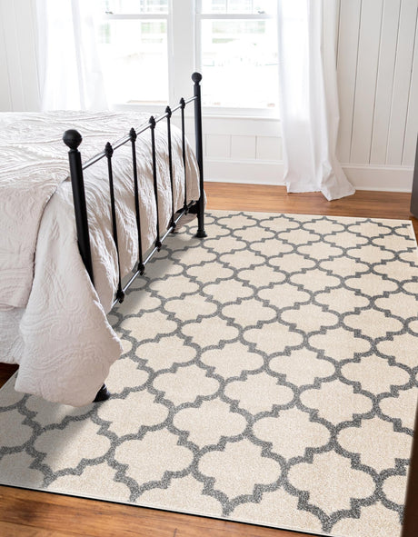 Beige and Gray 6' 1 x 9' Trellis Rectangle Area Rug Geometric Modern Unique Durable Easy Clean Carpet for Contemporary Interior Design for Sale at Rug Engine