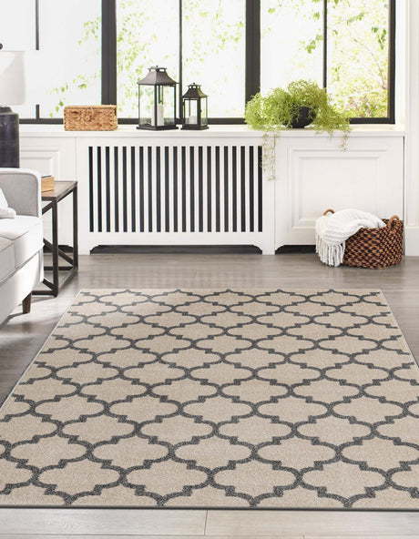 Beige and Gray 4' 1 x 6' 1 Trellis Rectangle Area Rug Geometric Modern Unique Durable Easy Clean Carpet for Contemporary Interior Design for Sale at Rug Engine