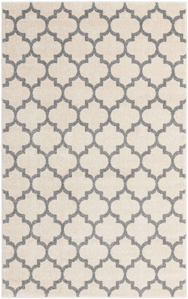 Beige and Gray 5' 3 x 8' Trellis Rectangle Area Rug