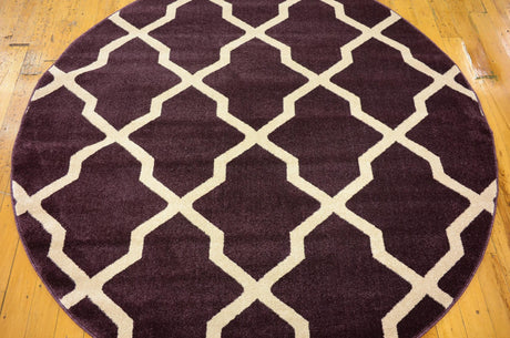 Dark Violet 6' 1 x 6' 1 Trellis Round Area Rug Geometric Modern Unique Durable Easy Clean Carpet for Contemporary Interior Design for Sale at Rug Engine