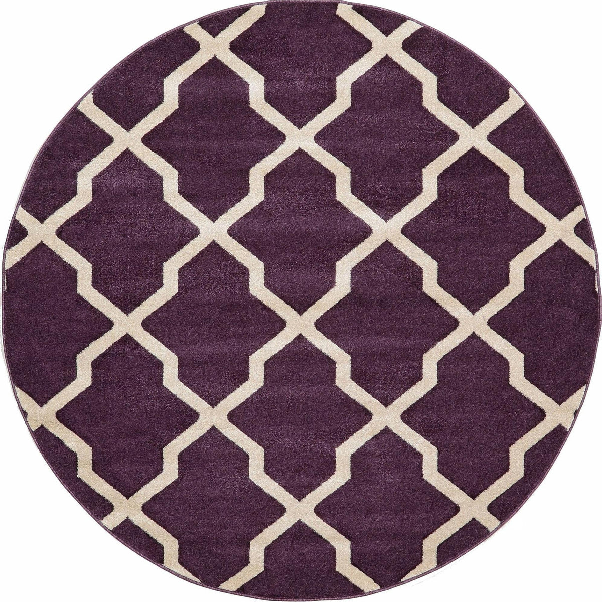 Dark Violet 6' 1 x 6' 1 Trellis Round Area Rug Geometric Modern Unique ...