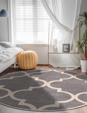 Gray 6' 1 x 6' 1 Trellis Round Area Rug