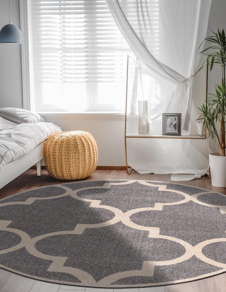 Gray 6' 1 x 6' 1 Trellis Round Area Rug