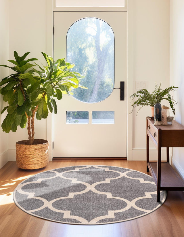 Gray 6' 1 x 6' 1 Trellis Round Area Rug
