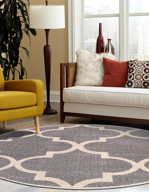 Gray 6' 1 x 6' 1 Trellis Round Area Rug