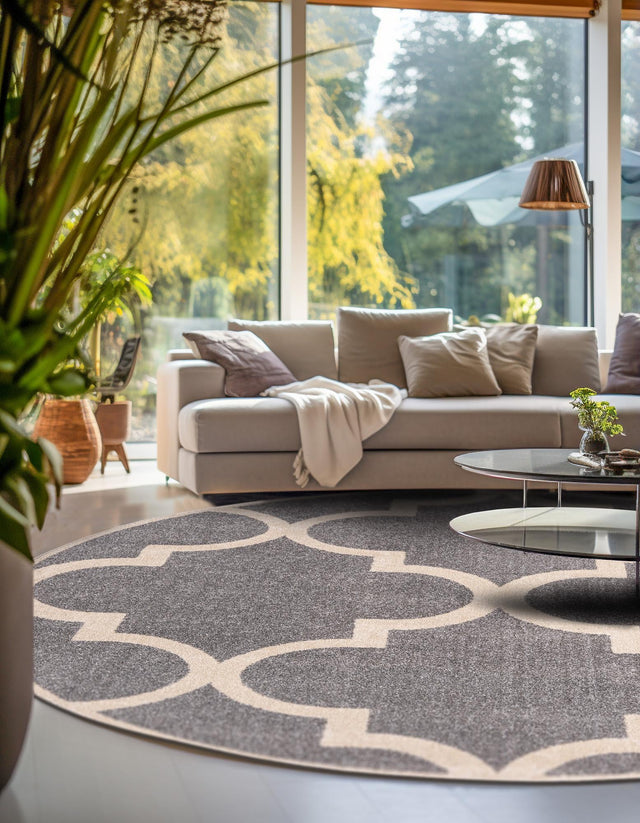 Gray 6' 1 x 6' 1 Trellis Round Area Rug