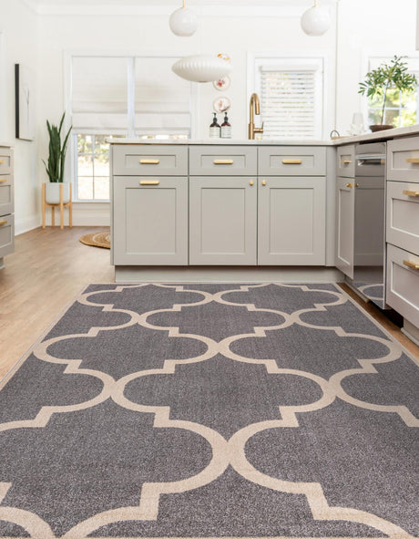 Gray 7' 1 x 10' Trellis Rectangle Area Rug Geometric Modern Unique Durable Easy Clean Carpet for Contemporary Interior Design for Sale at Rug Engine