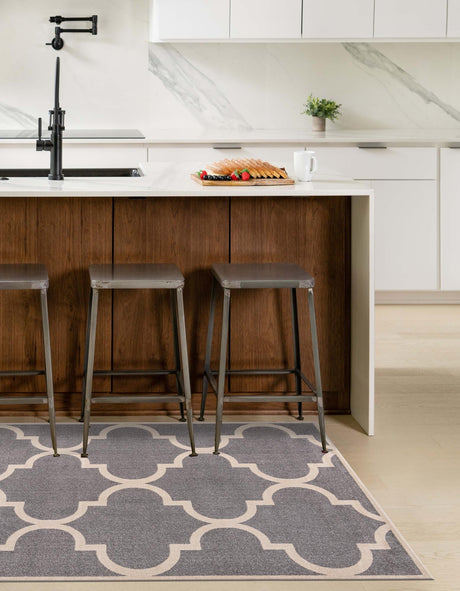 Gray 7' 1 x 10' Trellis Rectangle Area Rug Geometric Modern Unique Durable Easy Clean Carpet for Contemporary Interior Design for Sale at Rug Engine