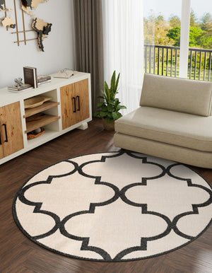 Beige and Black 3' 3 x 3' 3 Trellis Round Area Rug