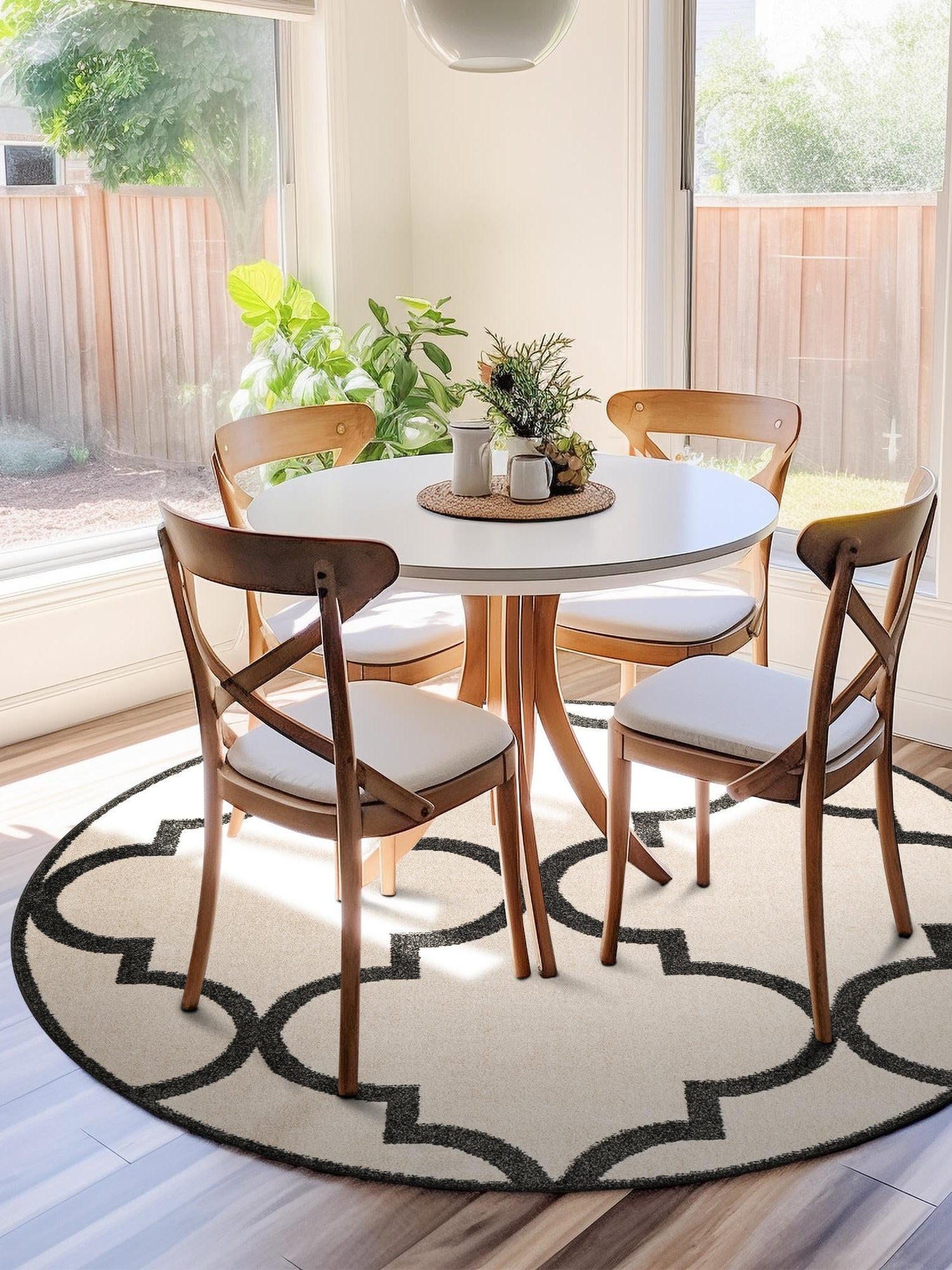 Beige and Black 3' 3 x 3' 3 Trellis Round Area Rug