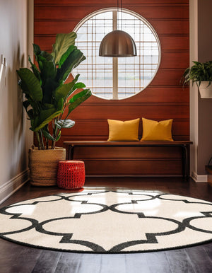 Beige and Black 3' 3 x 3' 3 Trellis Round Area Rug