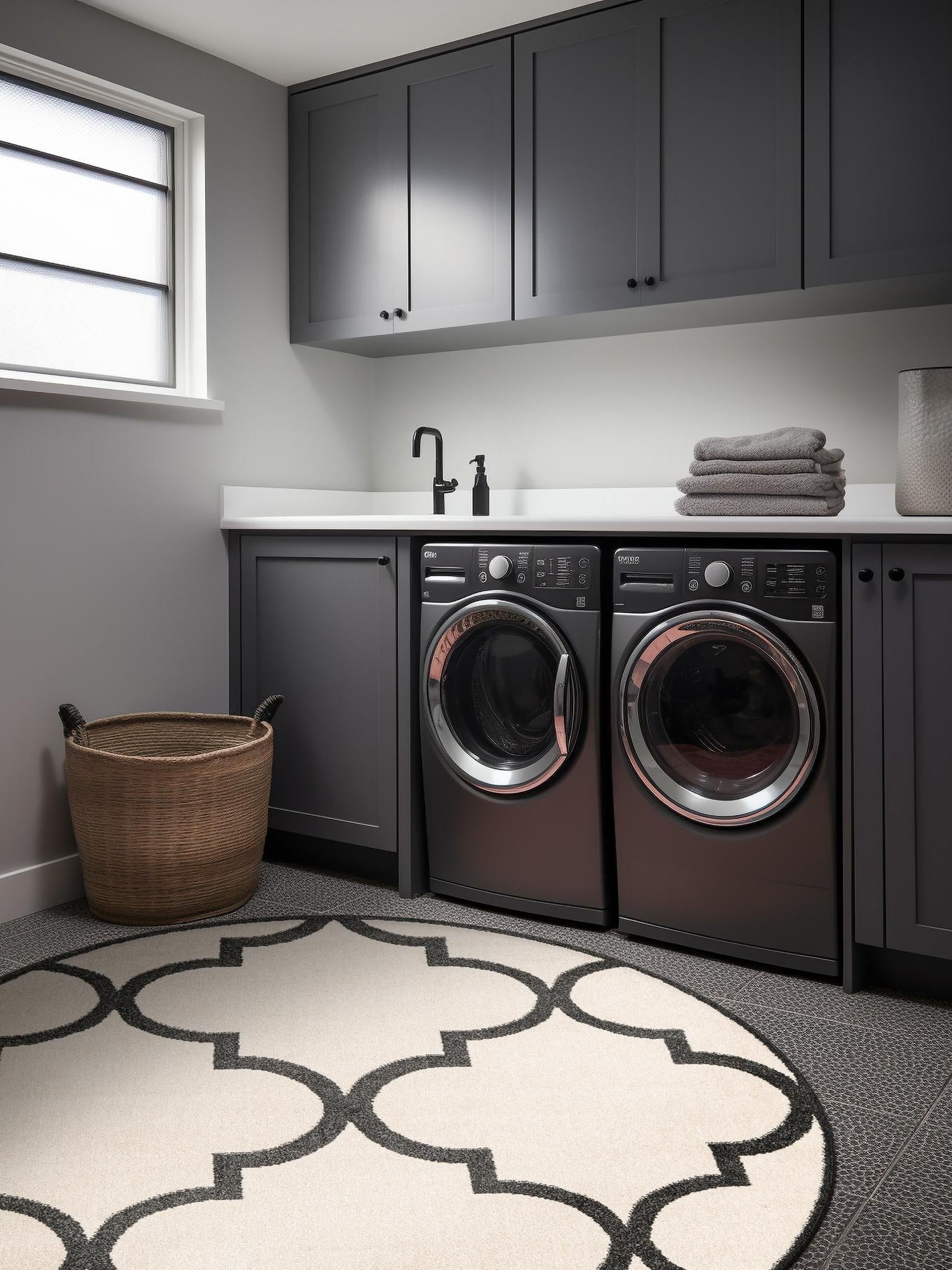 Beige and Black 3' 3 x 3' 3 Trellis Round Area Rug