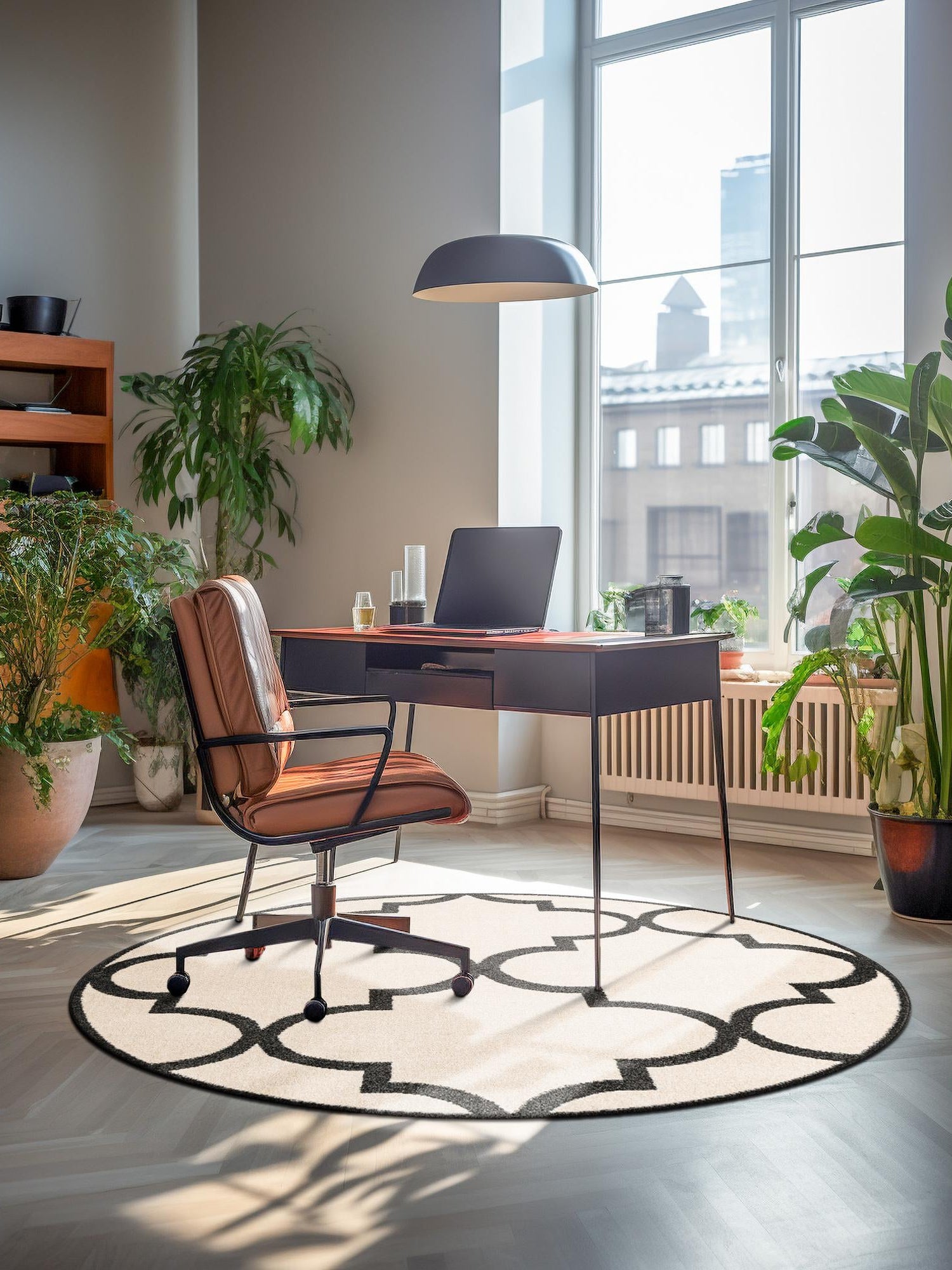 Beige and Black 3' 3 x 3' 3 Trellis Round Area Rug