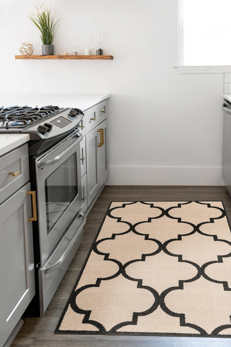 Beige and Black 5' 1 x 8' Trellis Rectangle Area Rug Geometric Modern Unique Durable Easy Clean Carpet for Contemporary Interior Design for Sale at Rug Engine