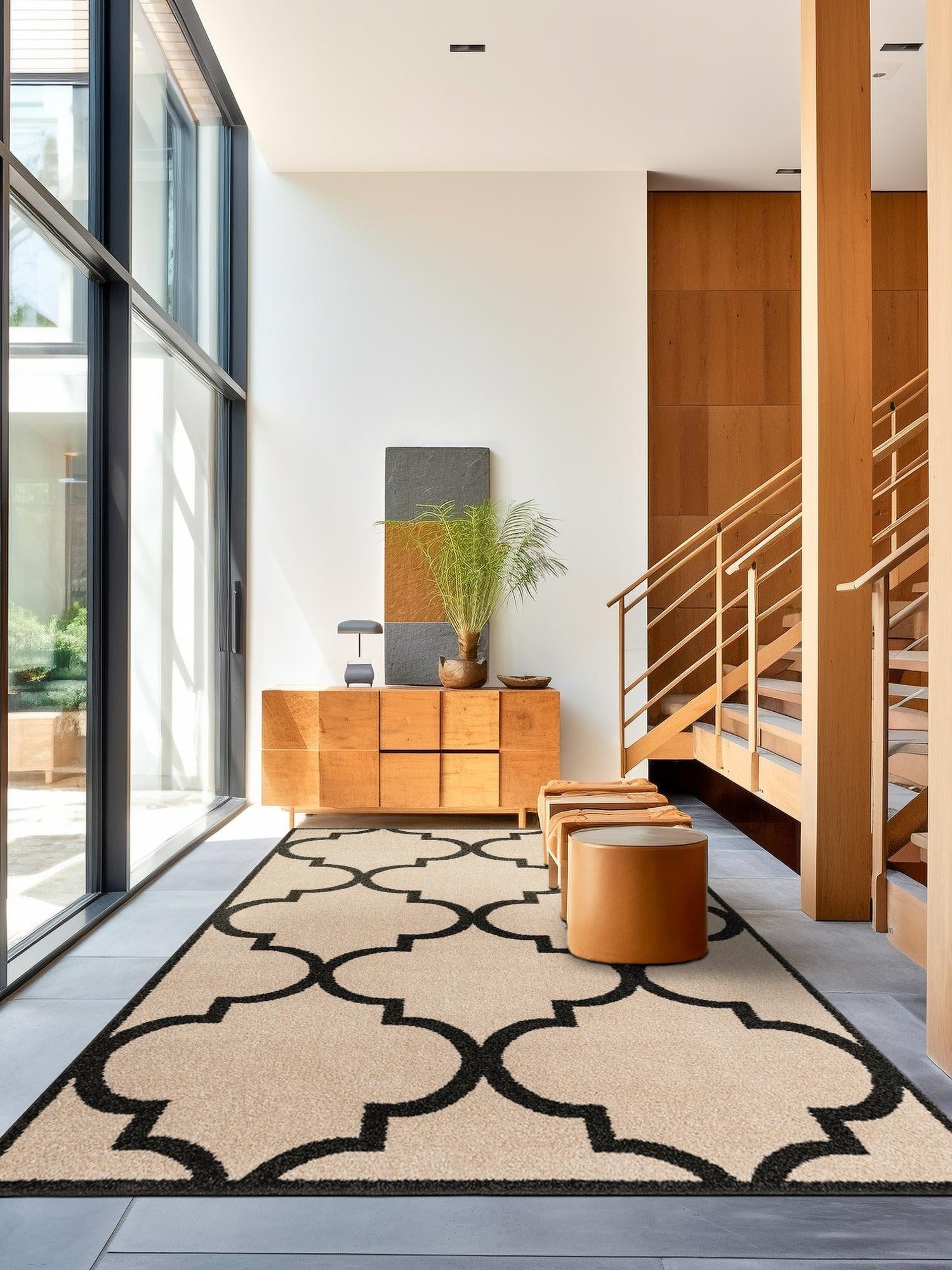 Beige and Black 7' 1 x 10' Trellis Rectangle Area Rug