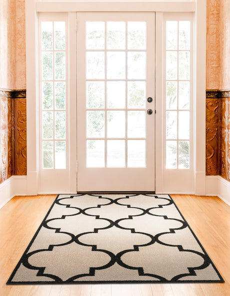 Beige and Black 5' 1 x 8' Trellis Rectangle Area Rug Geometric Modern Unique Durable Easy Clean Carpet for Contemporary Interior Design for Sale at Rug Engine