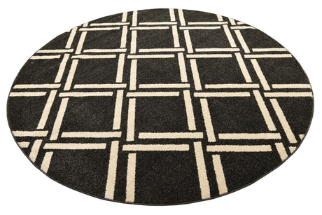 Black 8' x 8' Trellis Round Area Rug Geometric Modern Unique Durable Easy Clean Carpet for Contemporary Interior Design for Sale at Rug Engine