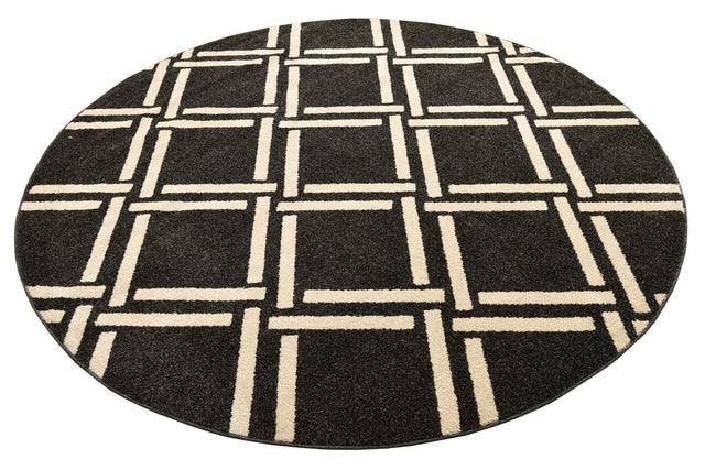 Black 8' x 8' Trellis Round Area Rug