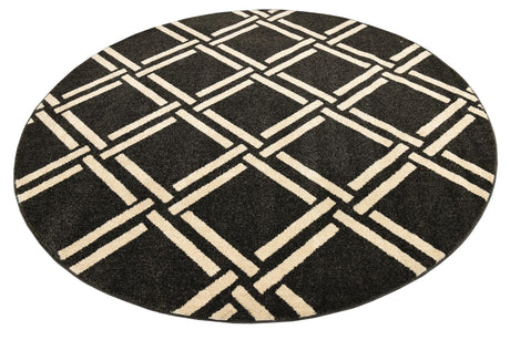 Black 8' x 8' Trellis Round Area Rug Geometric Modern Unique Durable Easy Clean Carpet for Contemporary Interior Design for Sale at Rug Engine