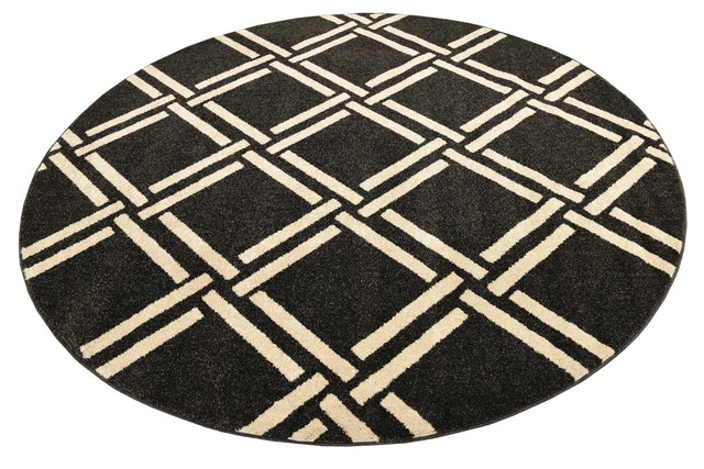 Black 8' x 8' Trellis Round Area Rug