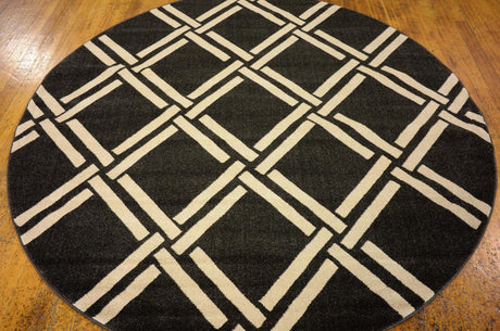 Black 8' x 8' Trellis Round Area Rug Geometric Modern Unique Durable Easy Clean Carpet for Contemporary Interior Design for Sale at Rug Engine