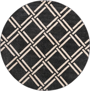 Black 8' x 8' Trellis Round Area Rug