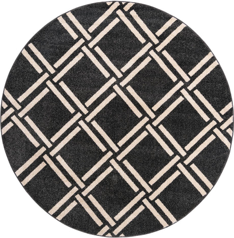 Black 8' x 8' Trellis Round Area Rug