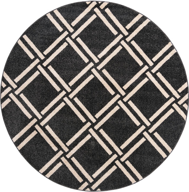 Black 8' x 8' Trellis Round Area Rug